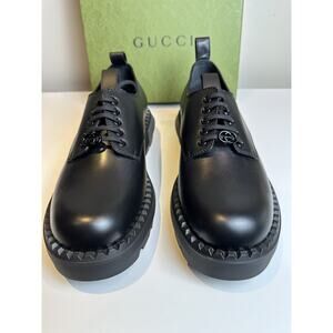 NIB Authentic Gucci Men's Black Leather Lace-Up Shoes Size UK10.5 US11
